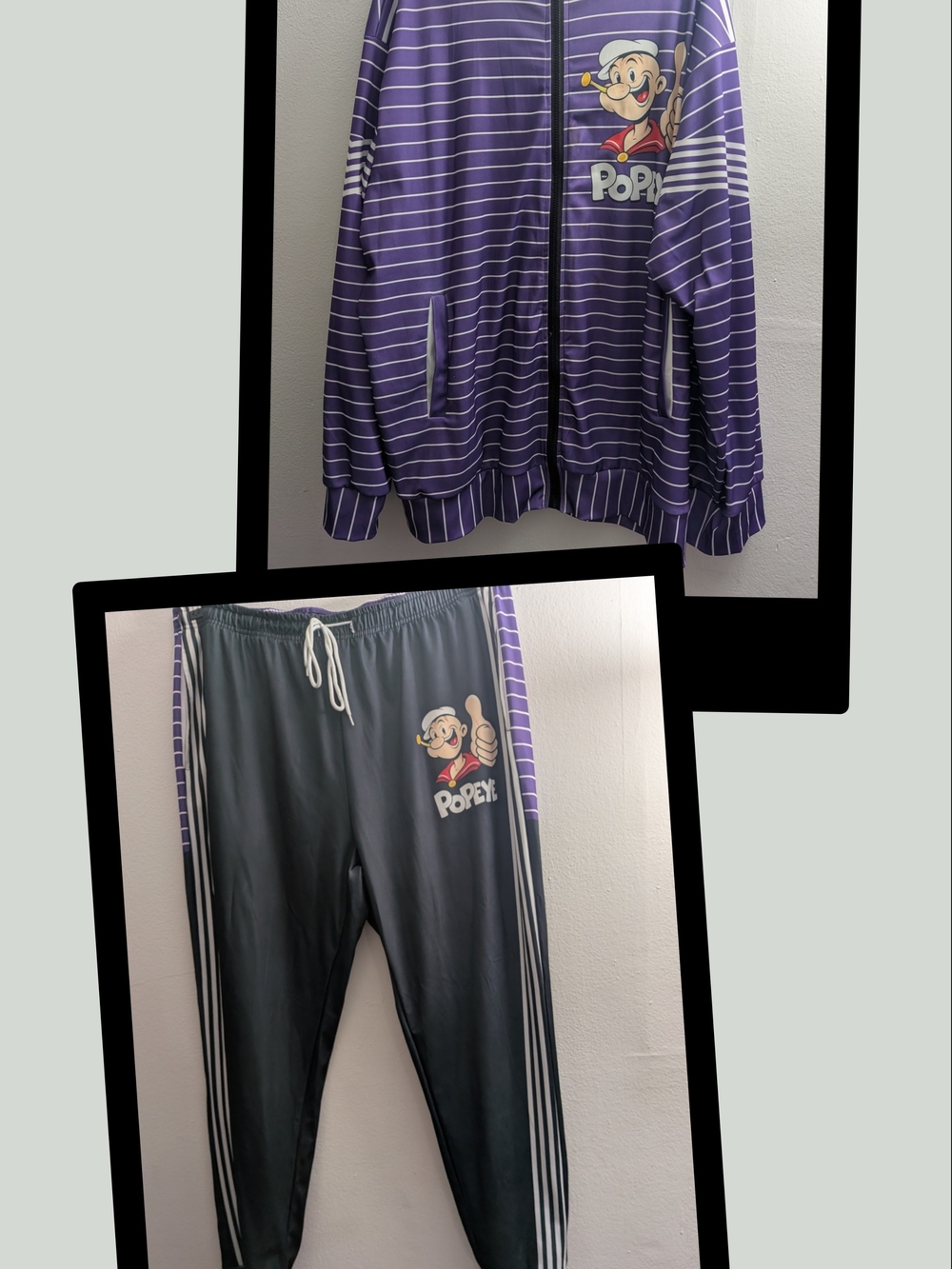 Popeye Men's Purple Stripe Track Jacket & Gray Joggers Set